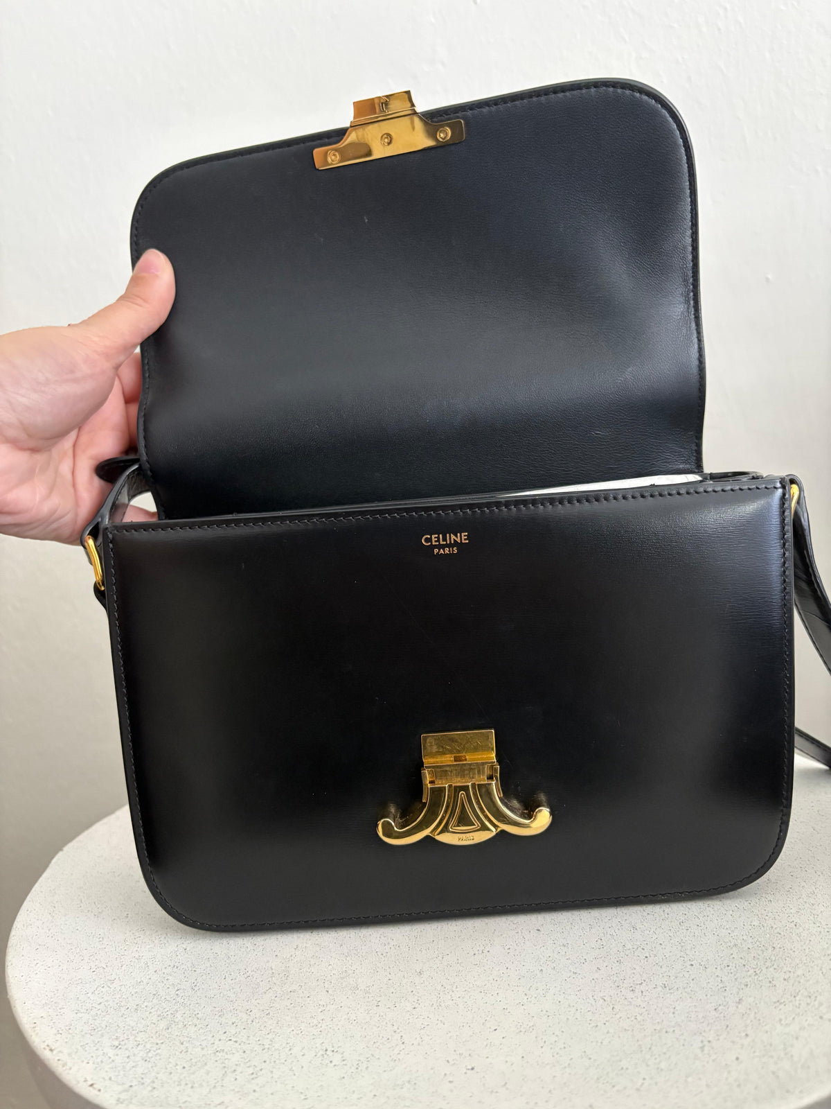 Celine Triomphe Classique Black in shiny calfskin