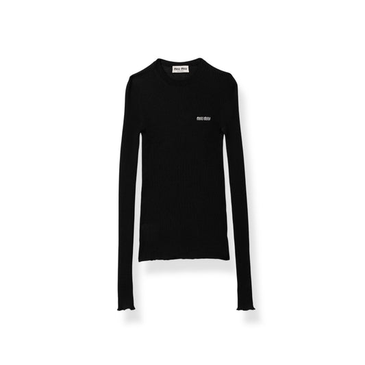 Miu Miu Maglia in cashmere e seta a costine con logo