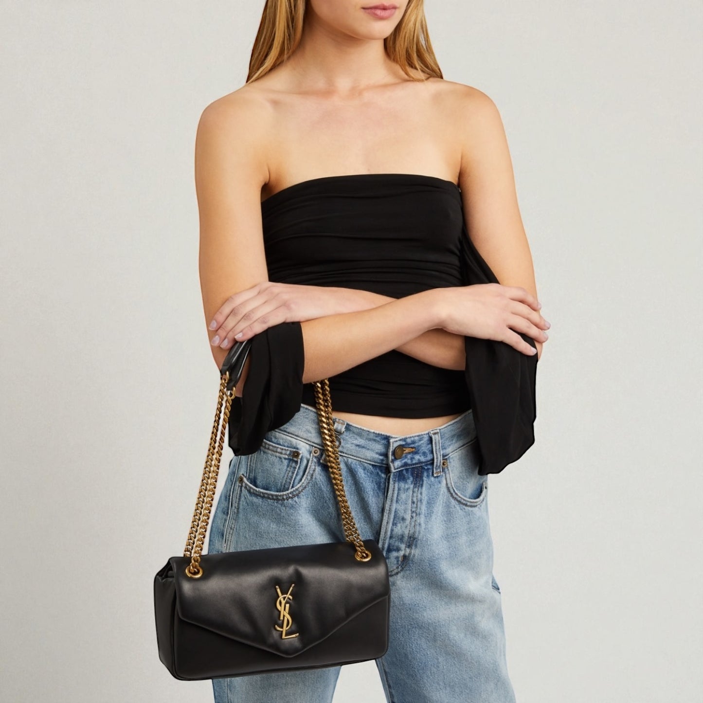 Saint Laurent Calypso Small in Plunged Lambskin Nera