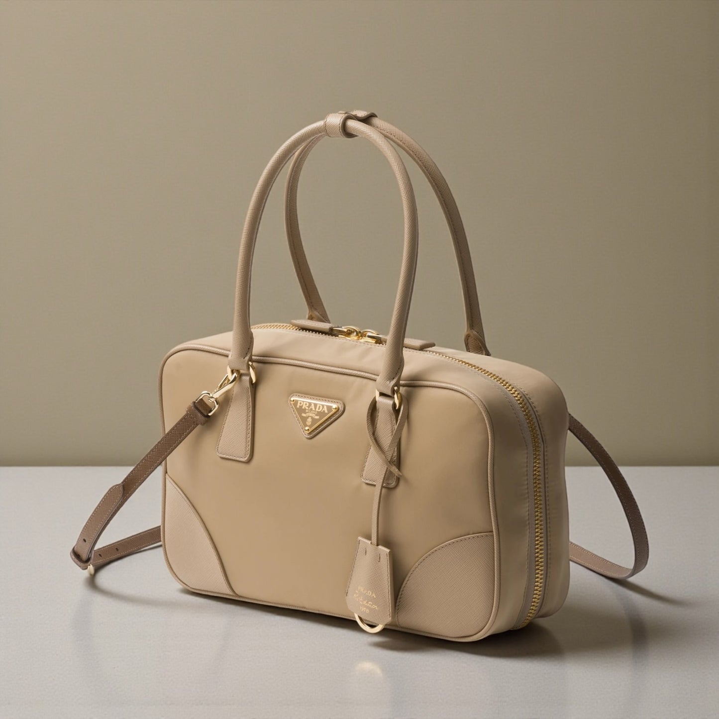 Prada Bauletto in Re-Nylon e Saffiano Medium Cammello