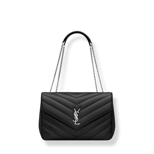 Saint Laurent Loulou large nera con finiture argento