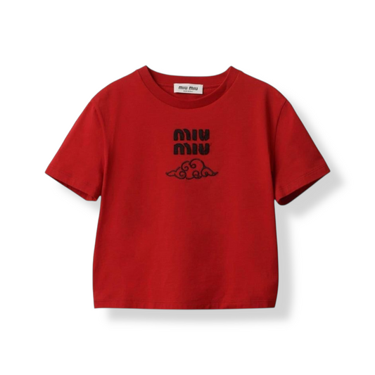 Miu Miu t-shirt rossa con logo ricamato