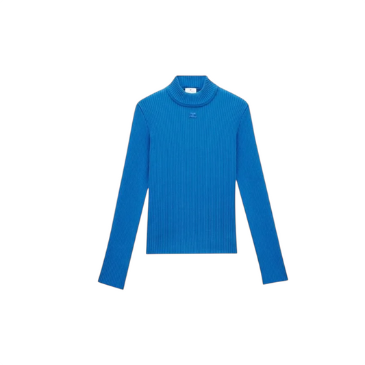 Courrèges Maglione a Coste con Logo Ricamato in Blu