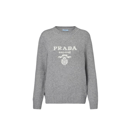 Prada - Grey cashmere sweater with intarsia