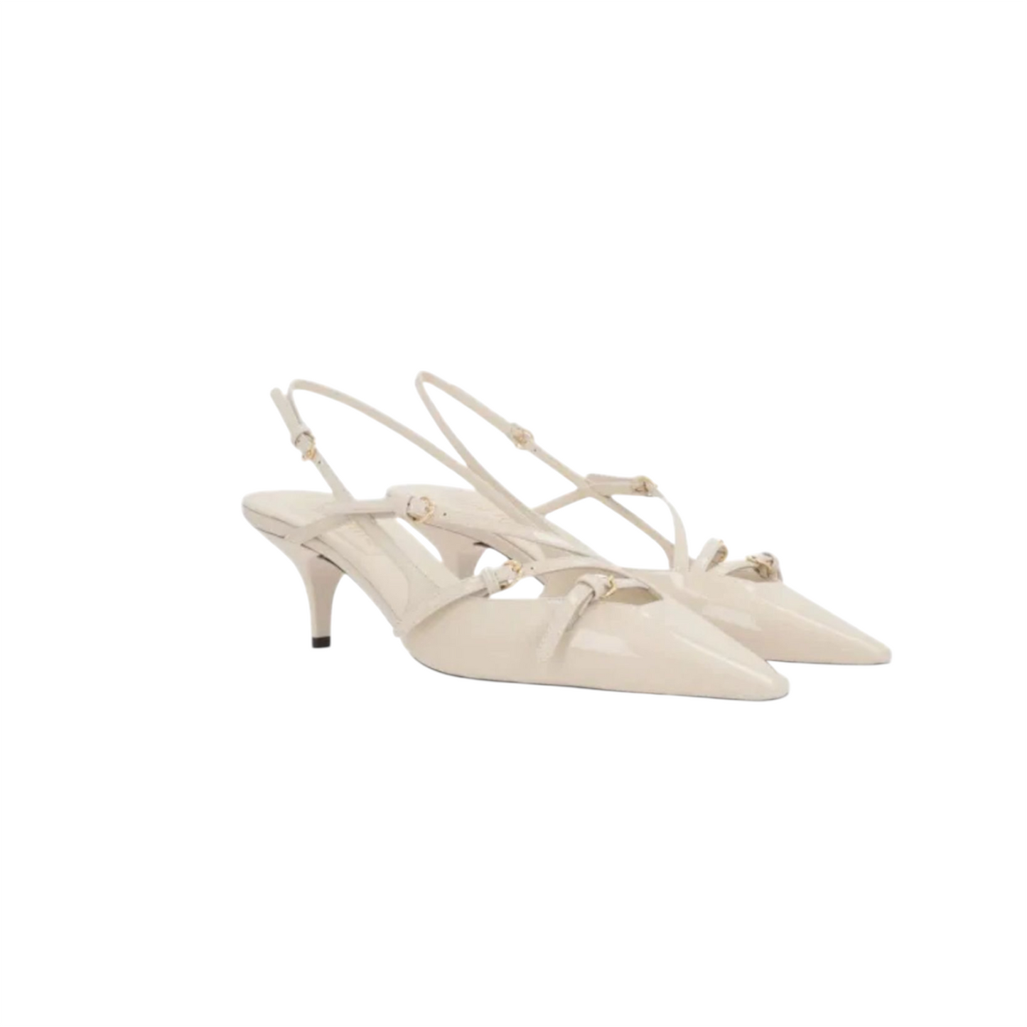 Sand patent slingback pumps