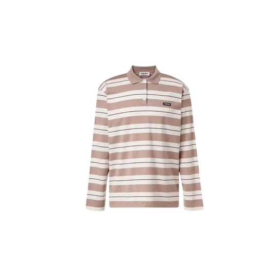 Miu Miu Polo in Jersey di Cotone a Righe Beige e Bianco