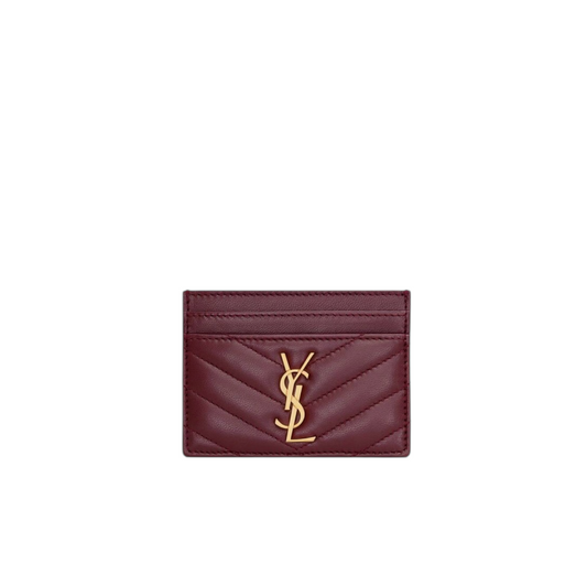 Saint Laurent Portacarte Bordeaux con Logo in Oro