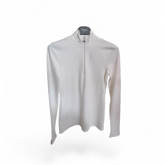 Prada Jersey a Collo Alto con Zip - Bianco