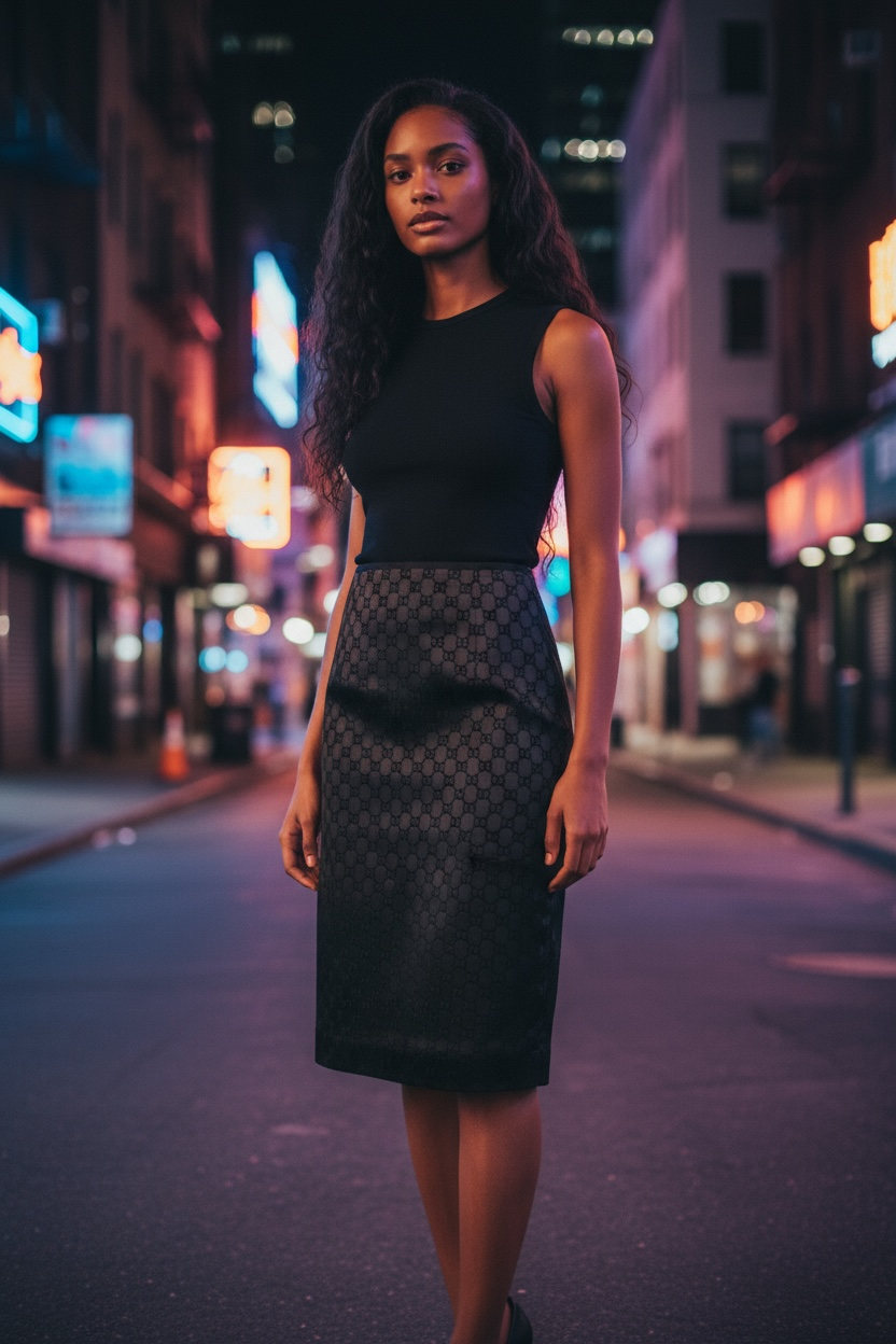 Gucci Black Skirt Monogram Slim-Fit