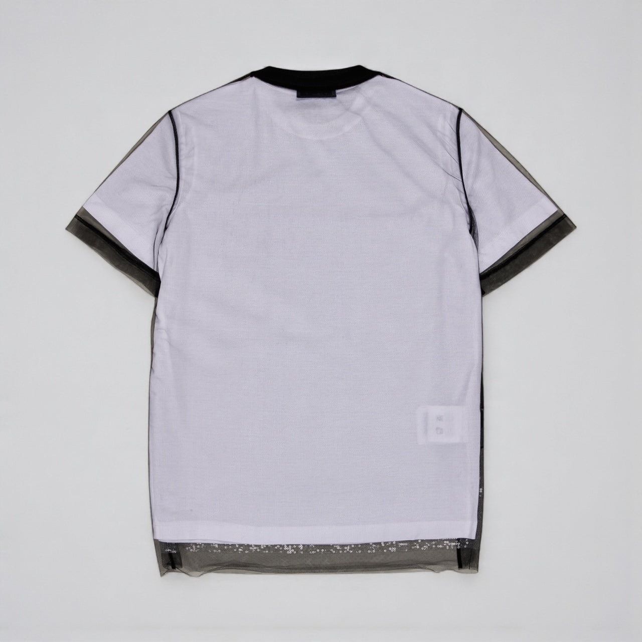 Prada girocollo in Tulle con Paillettes Bianco e Nero