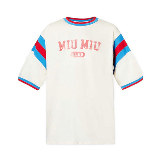 Miu Miu Girocollo Avorio con Jersey Logo rosso