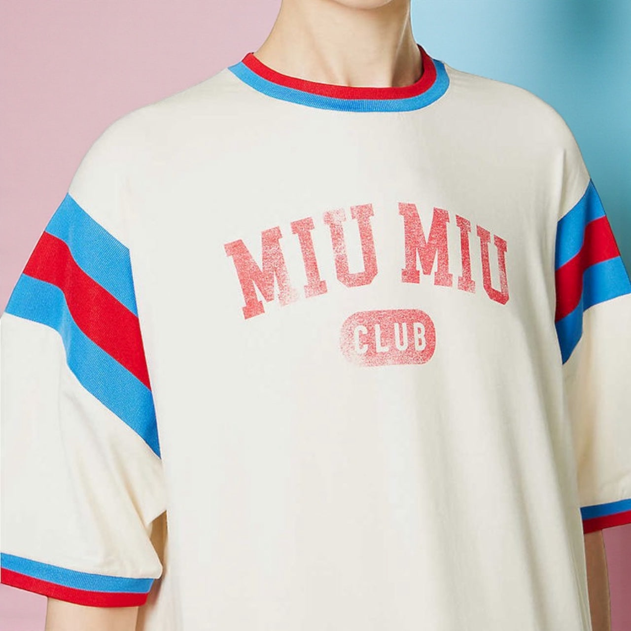 Miu Miu Girocollo Avorio con Jersey Logo rosso