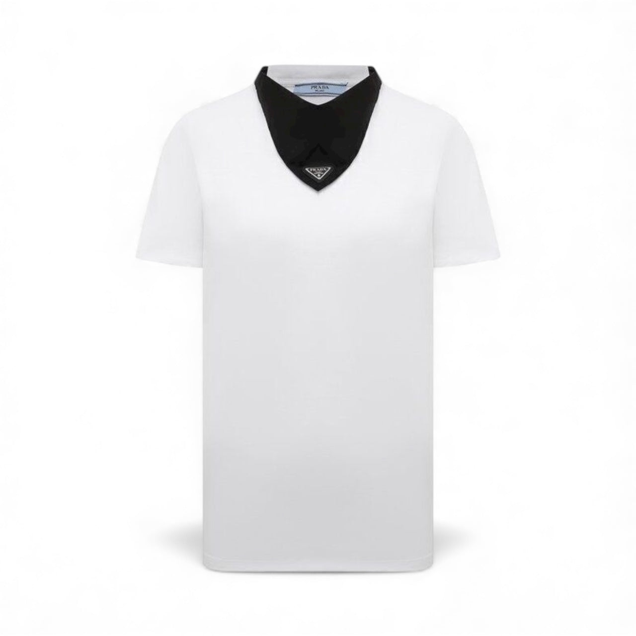 Prada Girocollo con Bandana in Jersey di Nylon Bianco e Nero