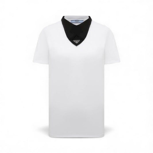 Prada Girocollo con Bandana in Jersey di Nylon Bianco e Nero