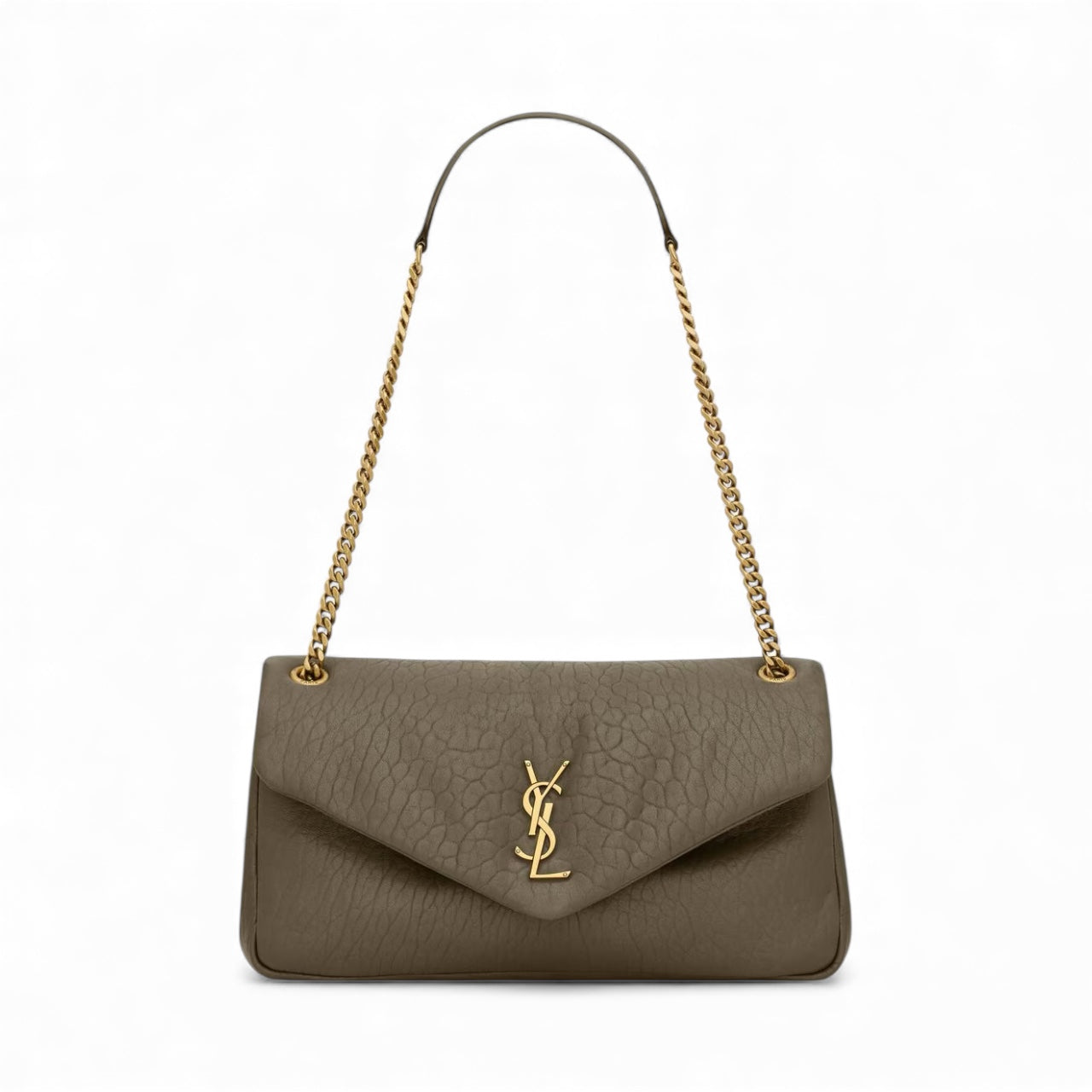 Saint Laurent Calypso Large in Pelle Martellata Color Muschio