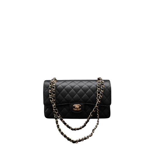 Chanel Classic Flap Bag - Pelle Nera con Interno Bordeaux
