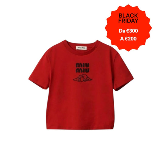 Miu Miu red t-shirt with embroidered logo