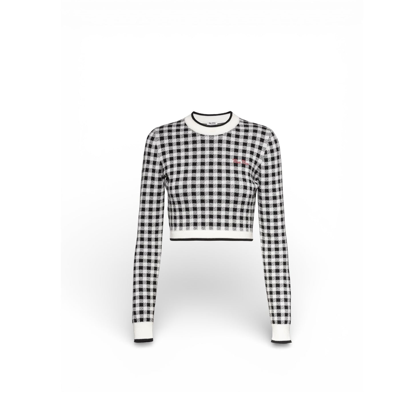 Miu Miu Maglione Bianco e Nero con Logo Rosso