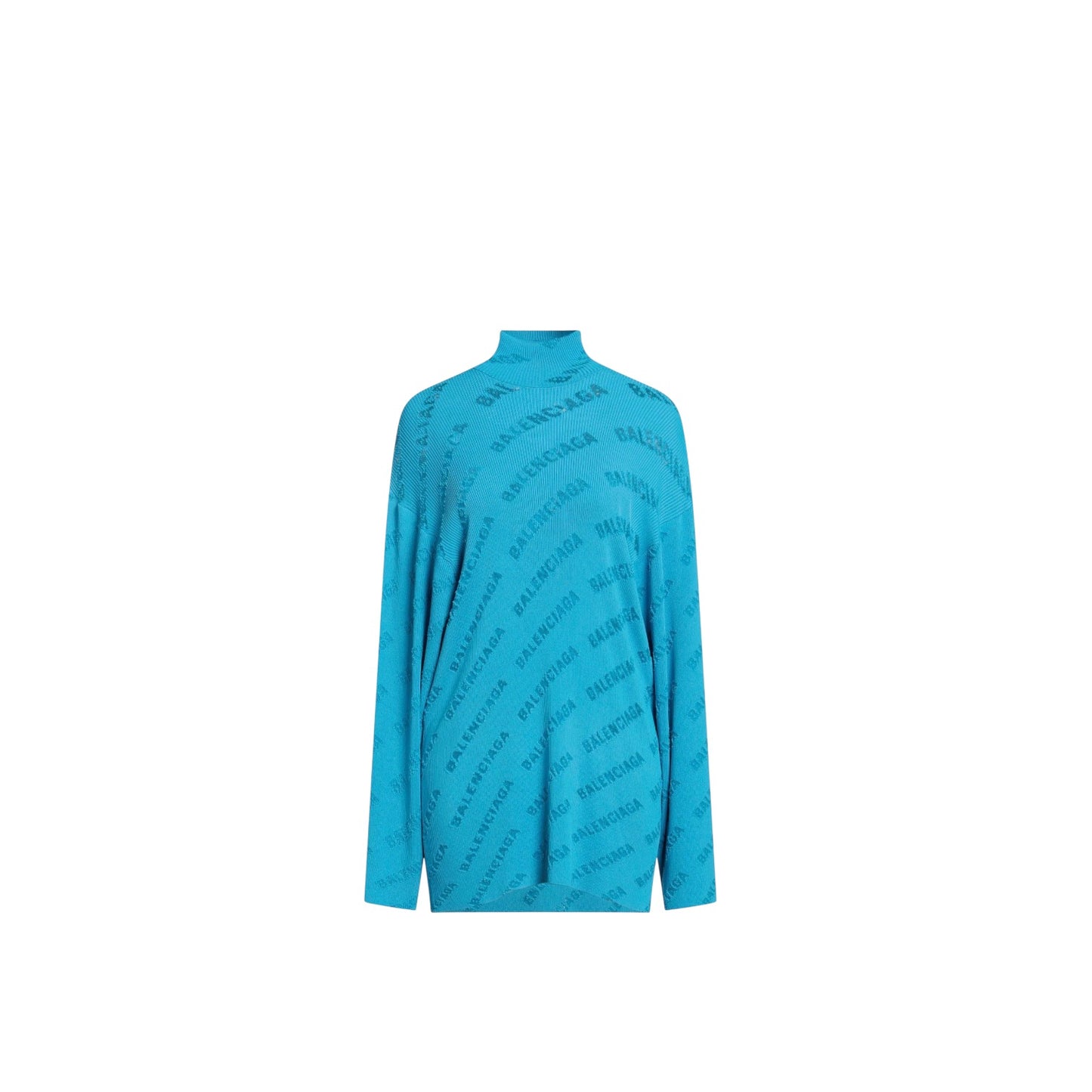 Balenciaga Maglione a collo alto Celeste con Logo All Over