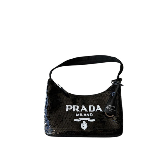Prada Re Edition 2000 Small con paillettes nere