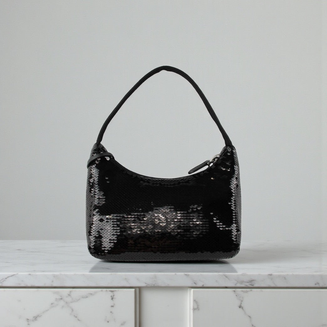 Prada Re Edition 2000 Small con paillettes nere