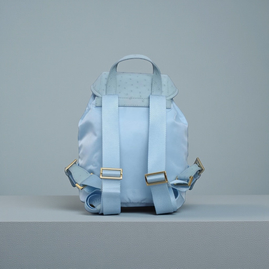 Prada zainetto in nylon azzurro con dettagli in pelle