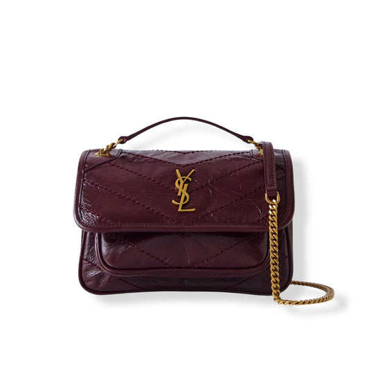 Saint Laurent Niki Mini in Pelle Bordeaux