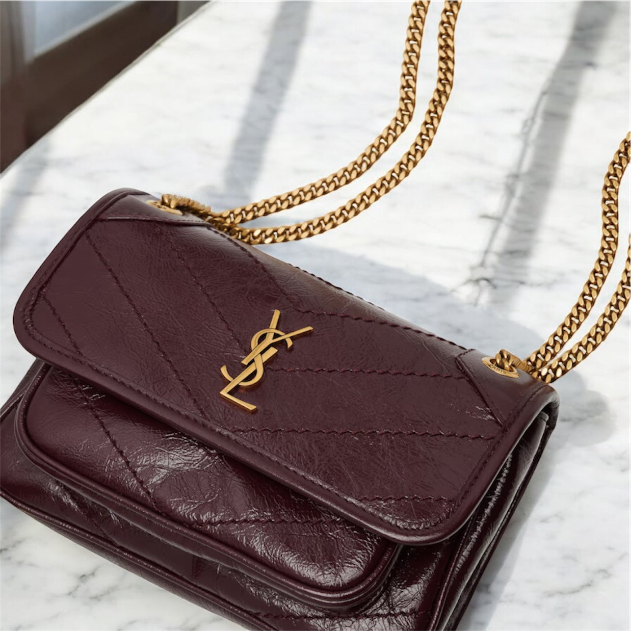 Saint Laurent Niki Mini in Pelle Bordeaux