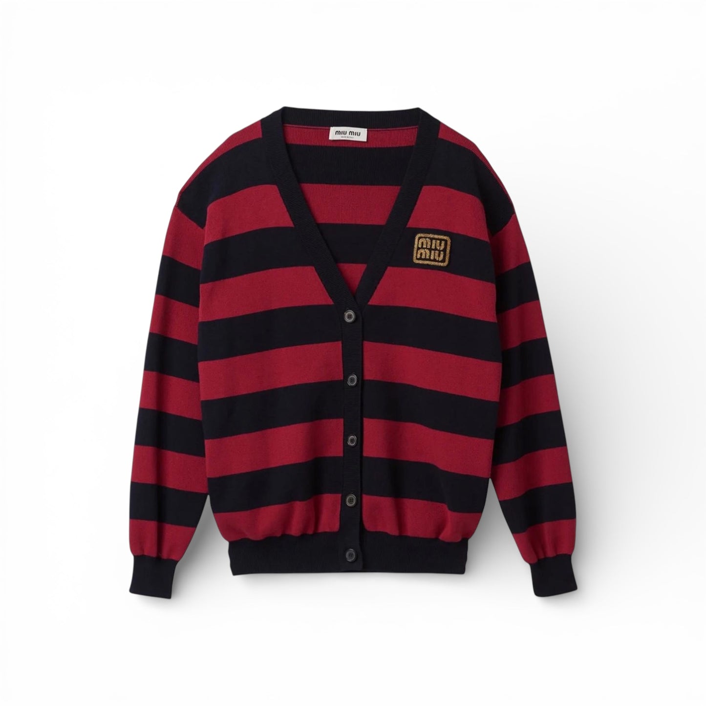 Miu Miu Cardigan a Righe con Logo Ricamato