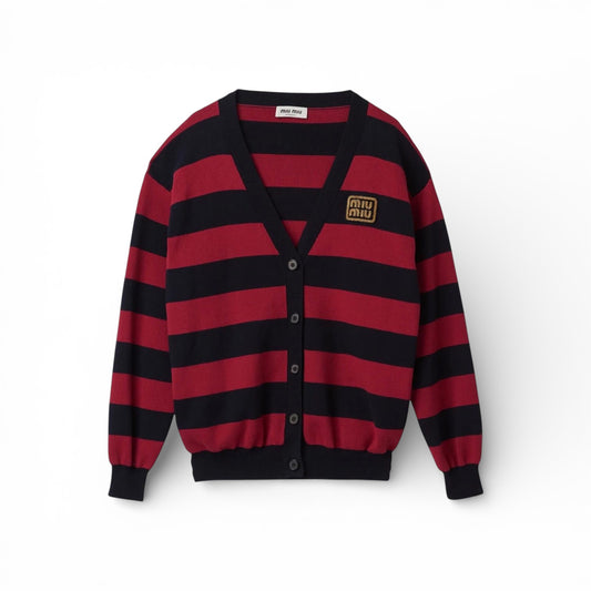 Miu Miu Cardigan a Righe con Logo Ricamato