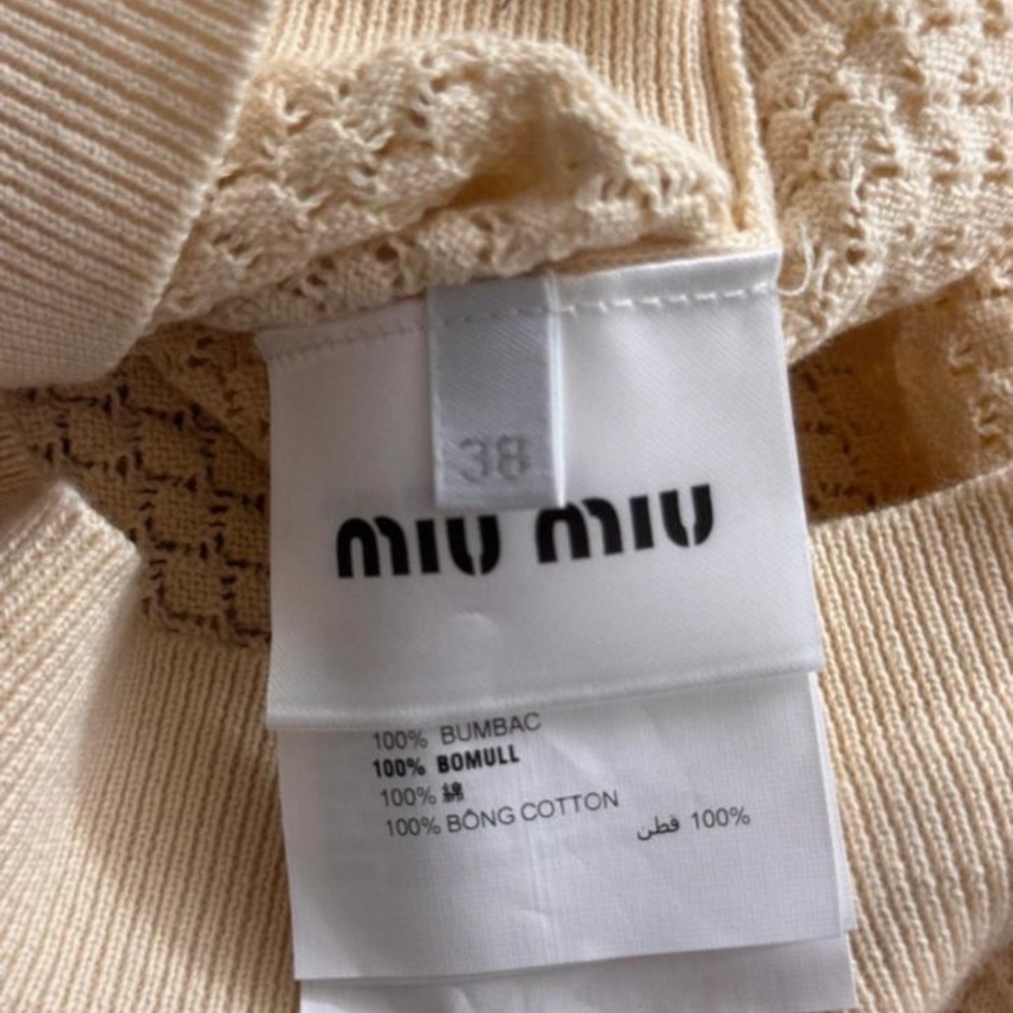 Miu Miu Polo in Maglia Avorio a Maniche Corte