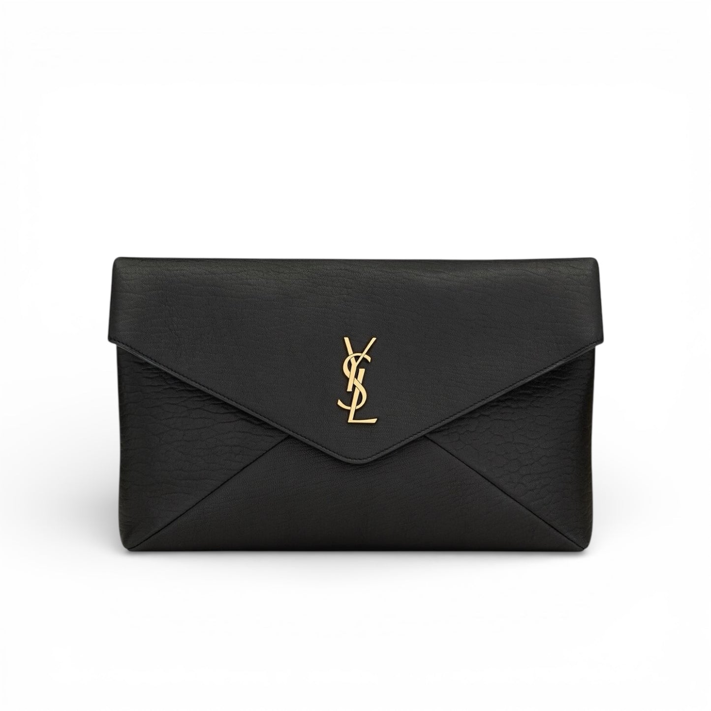Saint Laurent Cassandre Large Envelope Pouch in Pelle Testurizzata Nera
