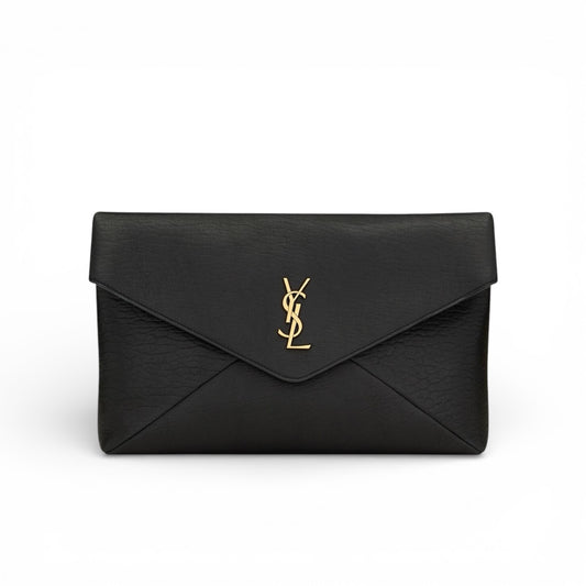Saint Laurent Cassandre Large Envelope Pouch in Pelle Testurizzata Nera