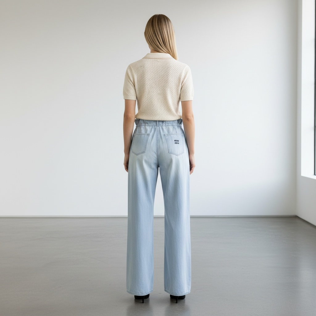 Miu Miu Polo in Maglia Avorio a Maniche Corte