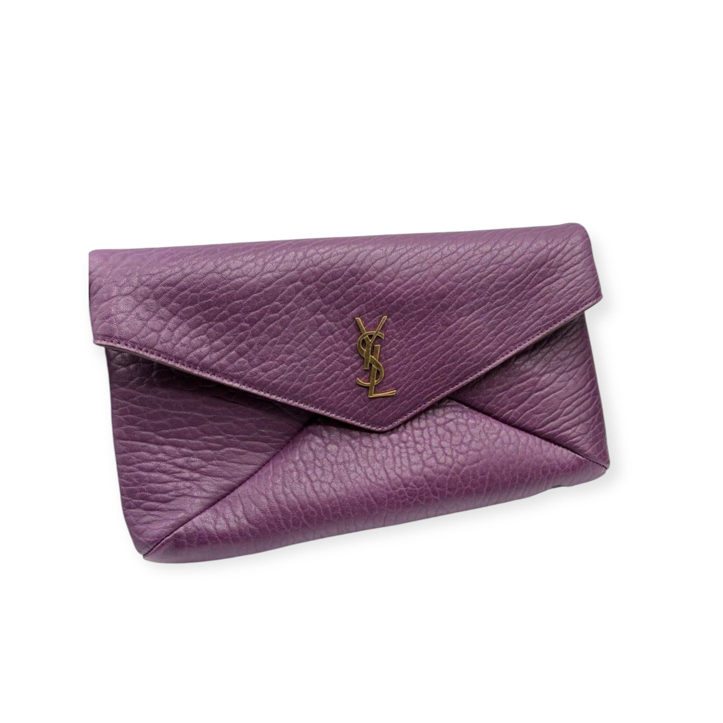 Saint Laurent Cassandre Large Envelope Pouch in Pelle Martellata Viola