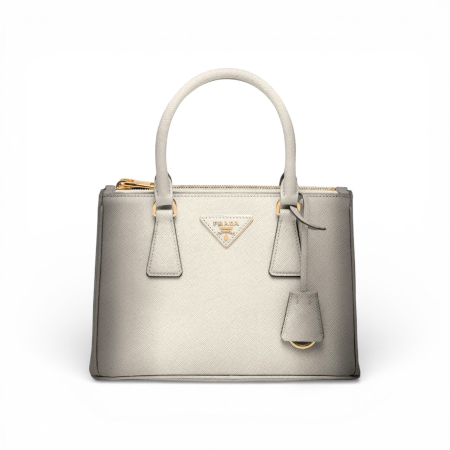 Prada Galleria Saffiano Small Bianca con sfumature grigie