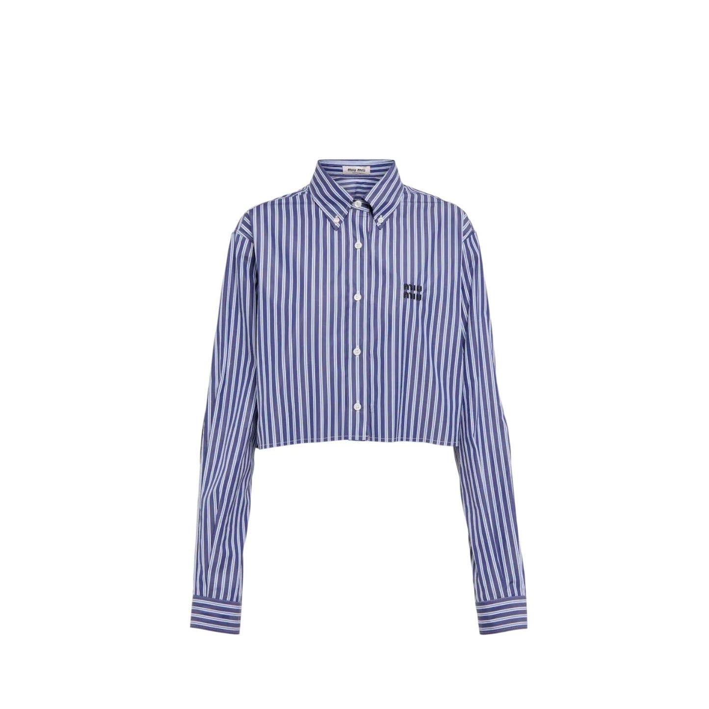 Miu Miu Camicia Cropped a Righe con Dettagli in Pelle