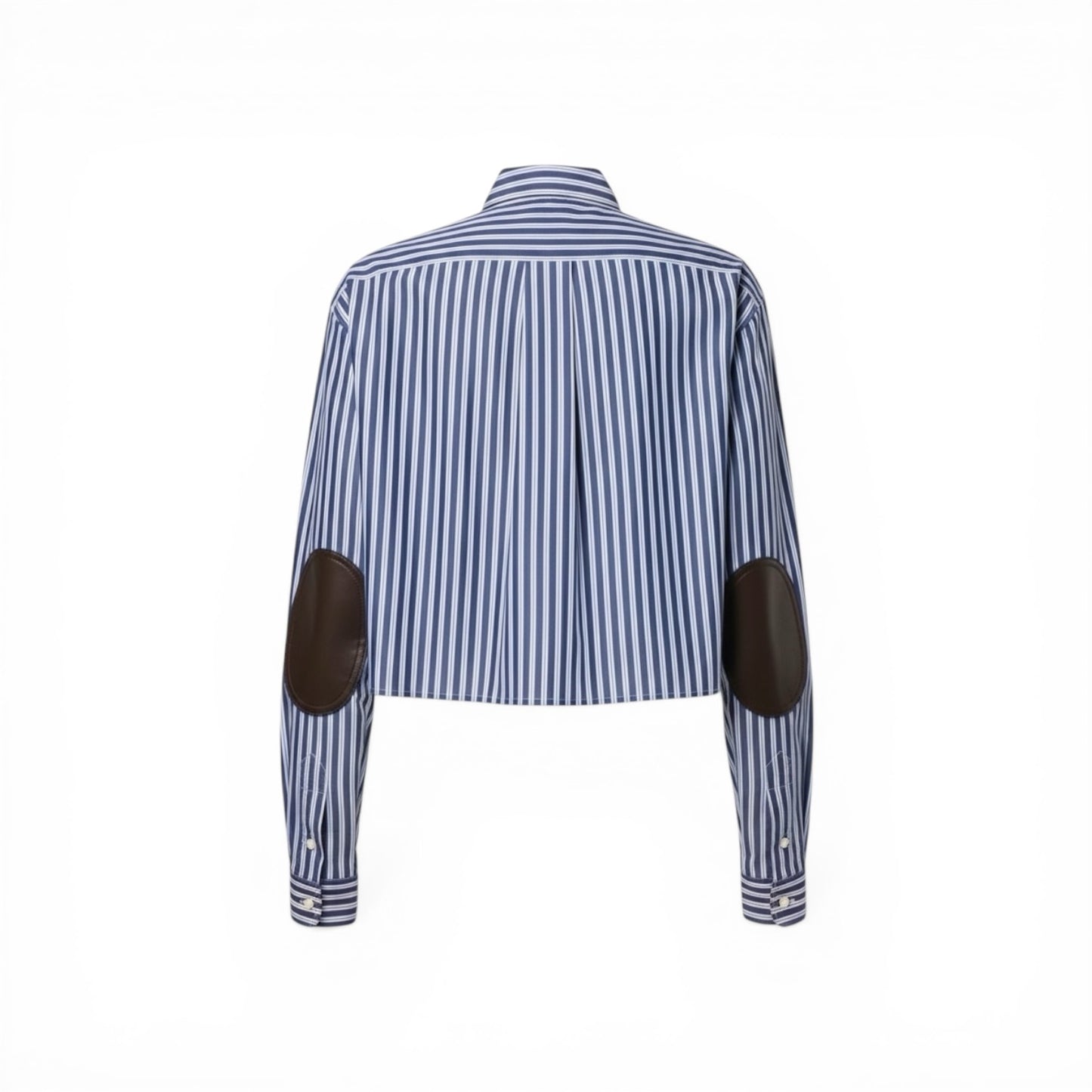 Miu Miu Camicia Cropped a Righe con Dettagli in Pelle