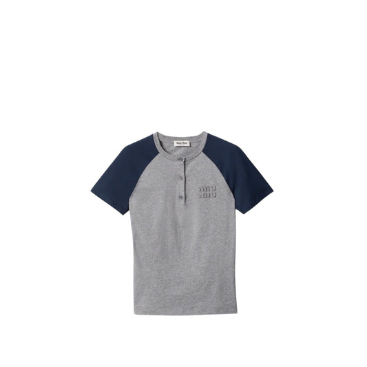 Miu Miu T shirt grigio e blu navy