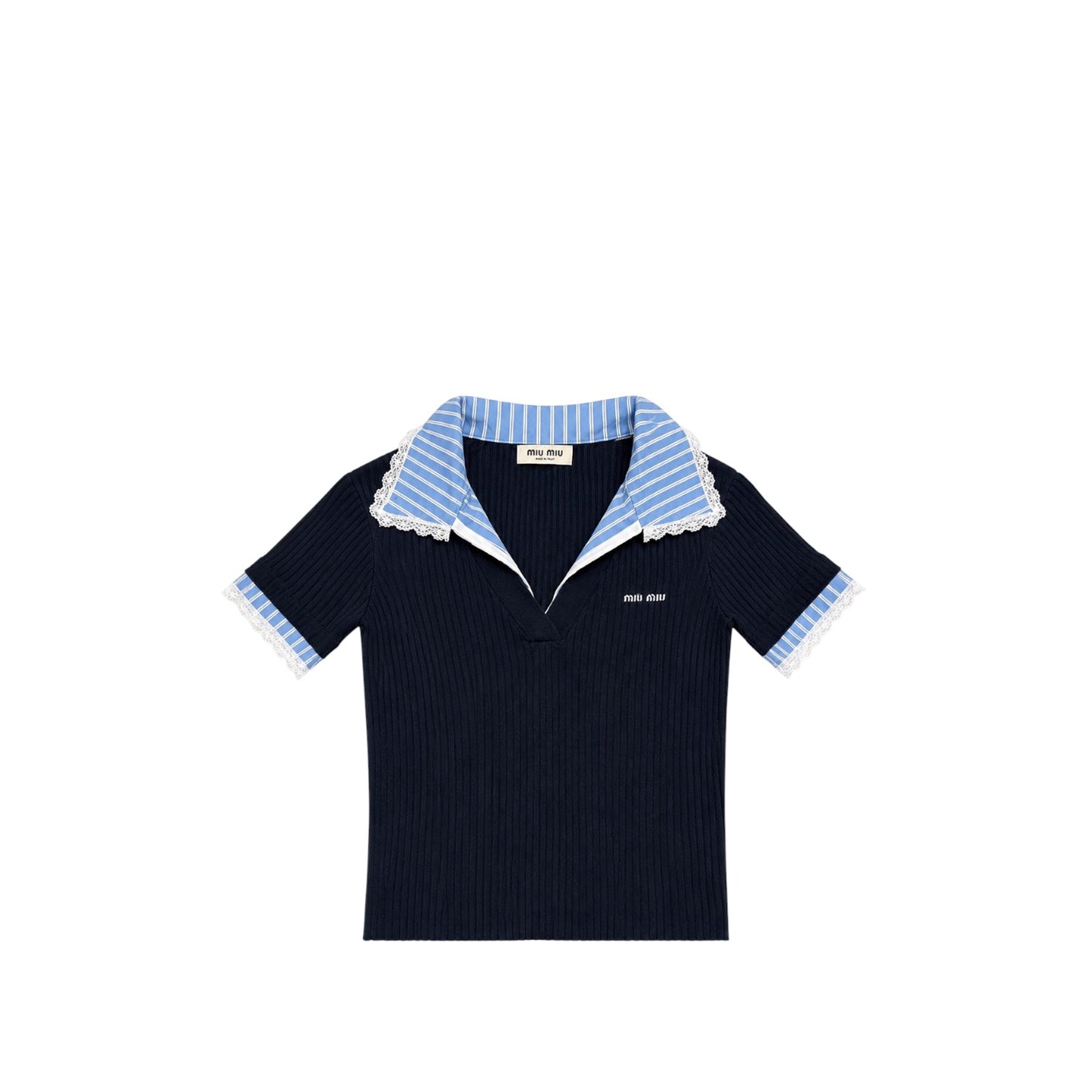 Miu Miu polo a maniche corte con finiture in pizzo