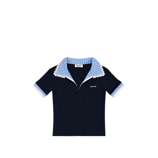 Miu Miu polo a maniche corte con finiture in pizzo
