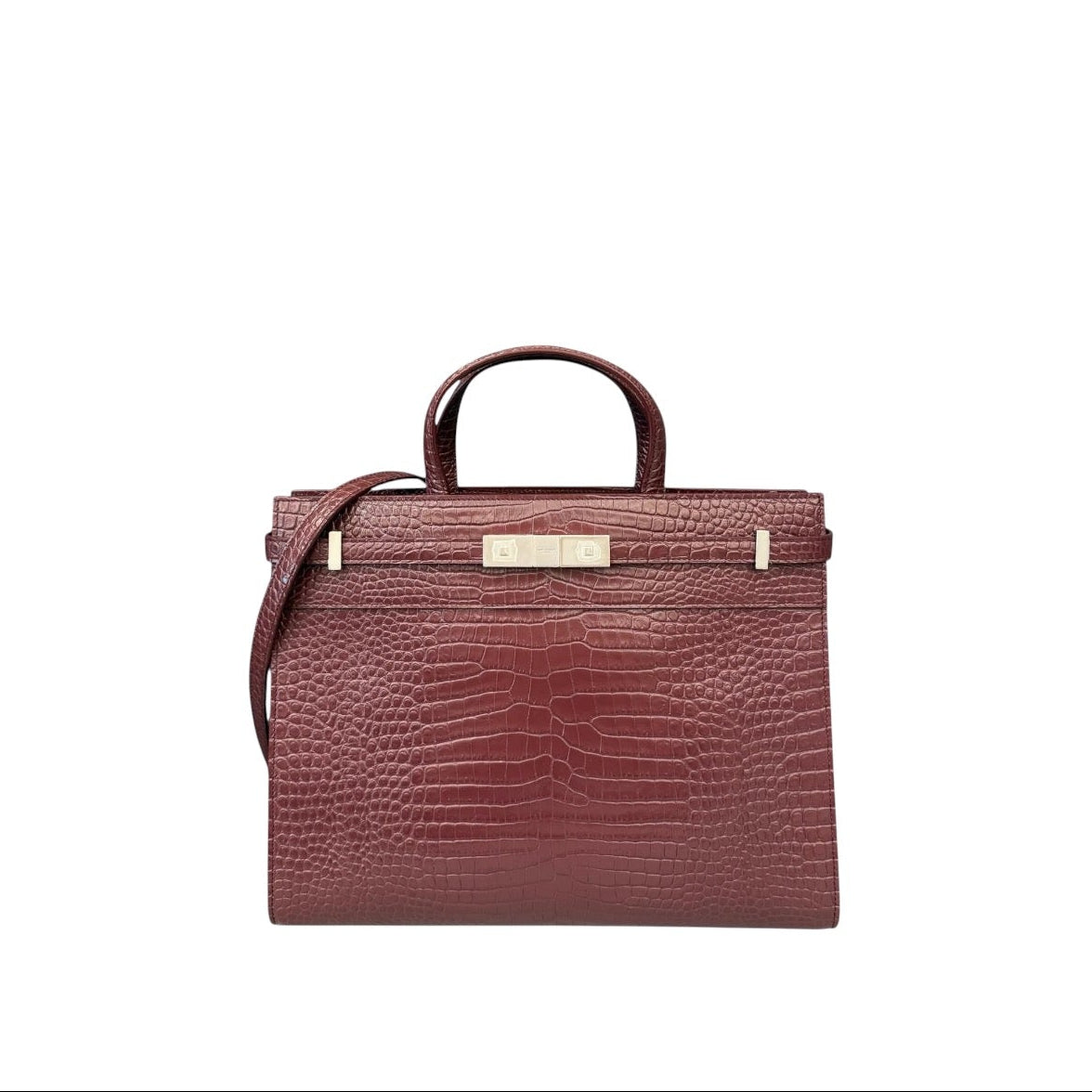 Saint Laurent Manhattan in pelle bordeaux effetto coccodrillo
