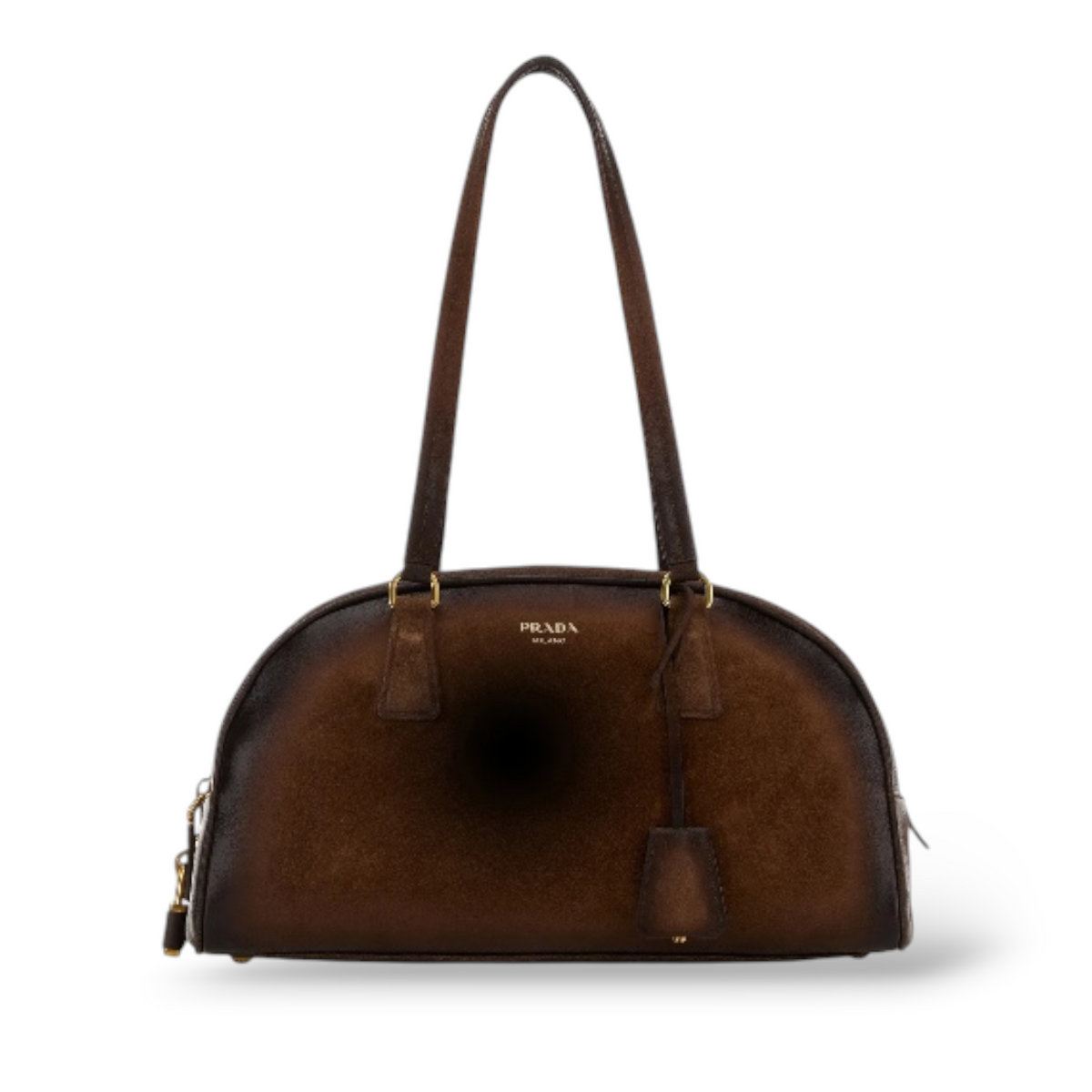 Prada borsa a spalla Bowling media in pelle marrone