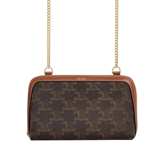 Celine Triomphe Pochette con catena in tela