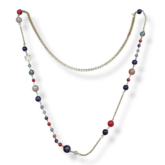Fendi Necklace with Pearls and Gold Chain 