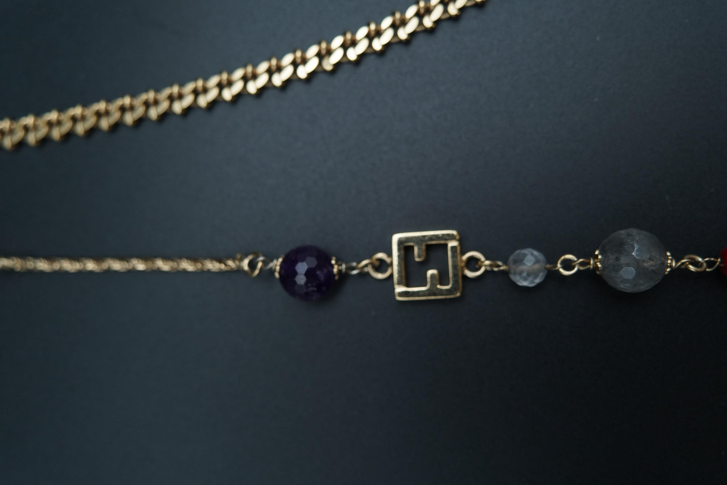 Fendi Necklace with Pearls and Gold Chain 