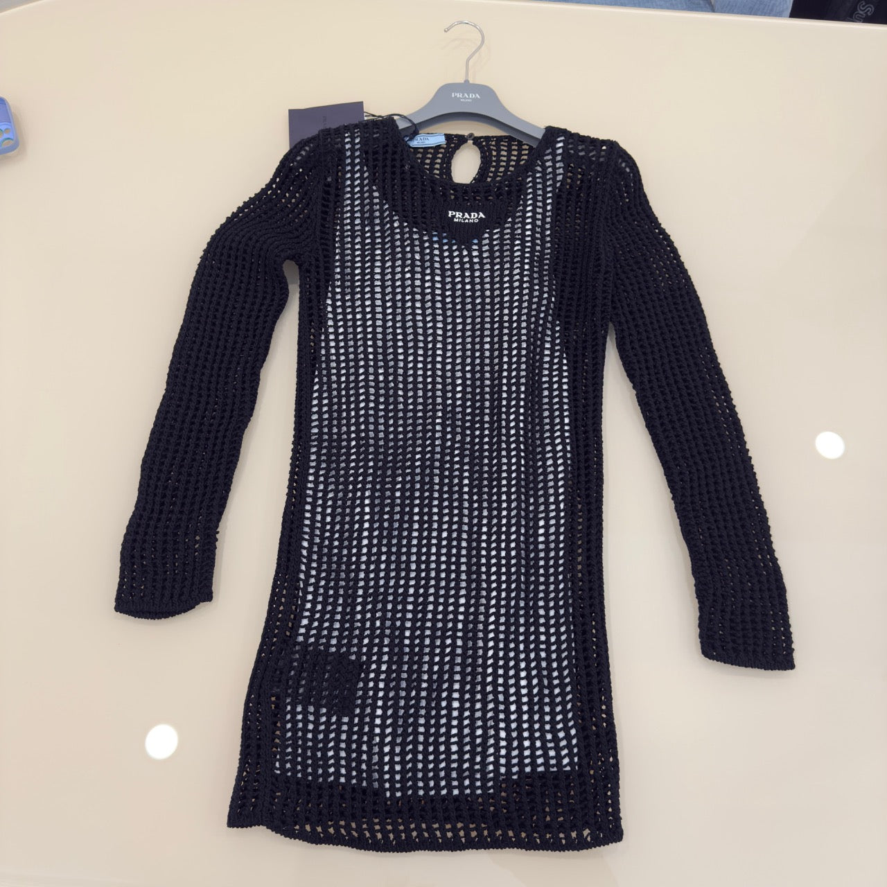 Prada Abito Nero in Maglia Traforata