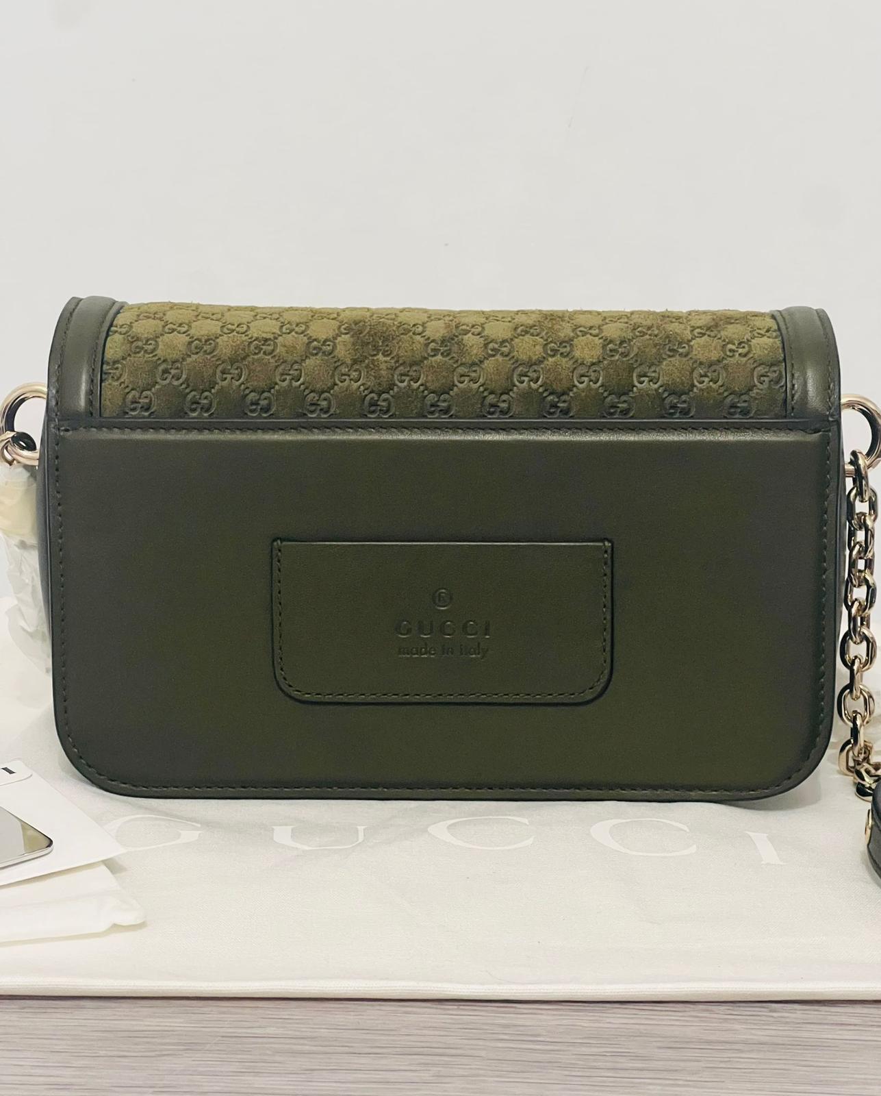 Gucci Marmont Go Small in suede GG kaki