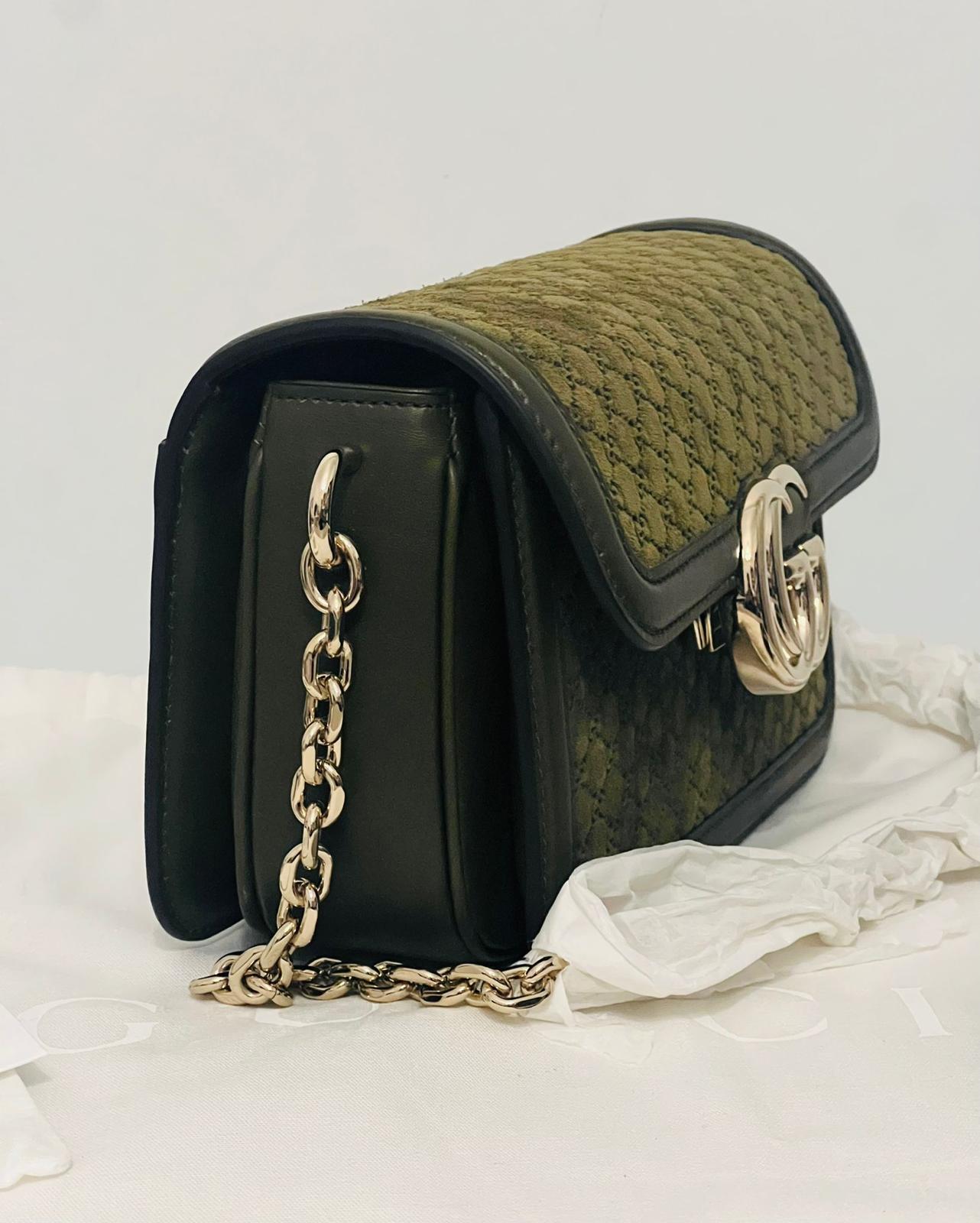 Gucci Marmont Go Small in suede GG kaki
