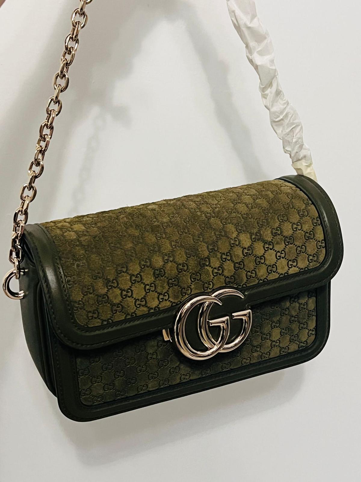 Gucci Marmont Go Small in suede GG kaki